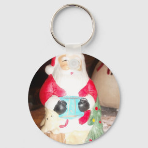 Vintage Fun Santa with Snow Art Print Key Ring