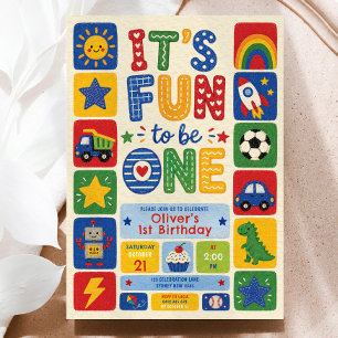 Vintage Fun to Be One: Hand Painted Toys Birthday Invitation