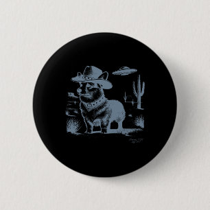 Vintage Funny 90s Western Cowboy Corgi Ufo 6 Cm Round Badge