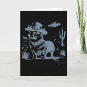 Vintage Funny 90s Western Cowboy Corgi Ufo  Card