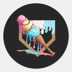 Vintage Funny Baseball Ice Cream Dripping Baseball Classic Round Sticker