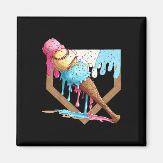 Vintage Funny Baseball Ice Cream Dripping Baseball Magnet