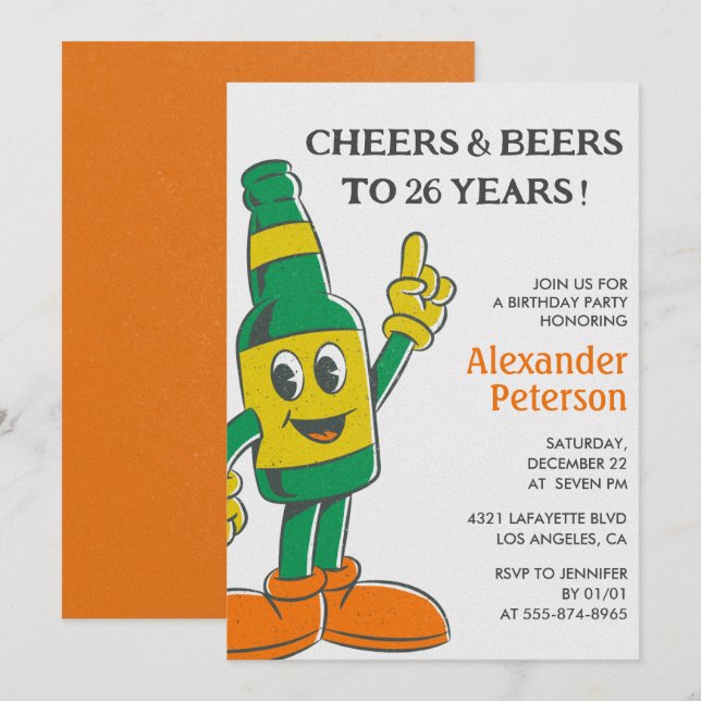 Vintage Funny Beer 26th birthday invitations Men (Front/Back)