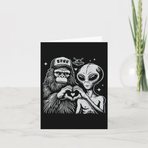 Vintage Funny Bigfoot And Alien Heart Hand Sign  Card