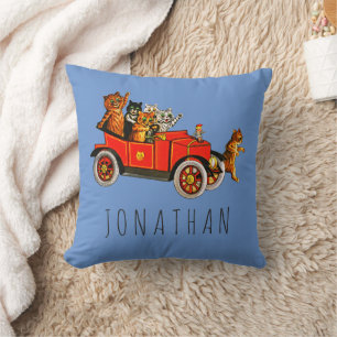Vintage Funny Cartoon Cats Kittens in Retro Car  Cushion