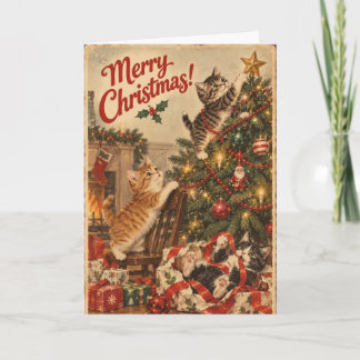 Vintage Funny Cat Christmas Card | Retro Christmas