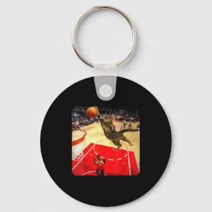 Vintage Funny Cat Dunking Basketball Meme Humor Ca Key Ring