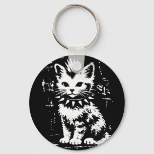 Vintage funny cat punk kitten meme men women kids  key ring