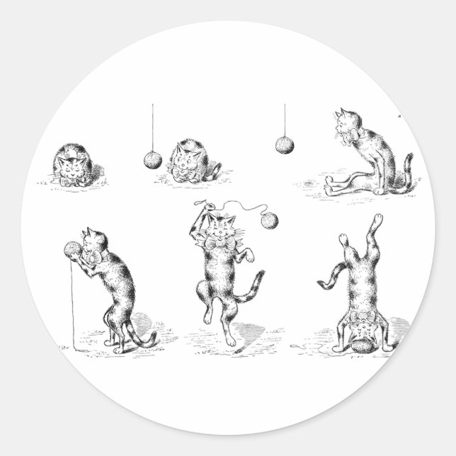 Vintage Funny Catnip Cat Classic Round Sticker (Front)