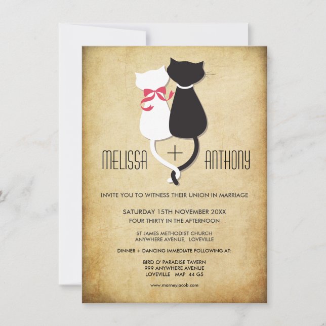 Vintage Funny Cats Couple Wedding Invitation (Front)