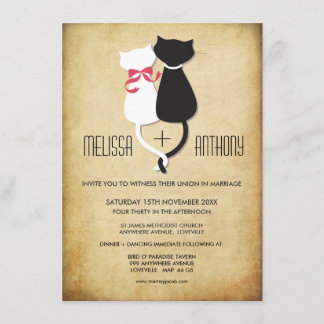 Vintage Funny Cats Couple Wedding Invitation