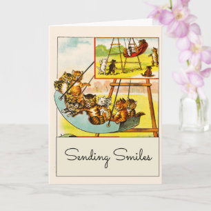 Vintage Funny Cats on Swing Sending Smiles Card