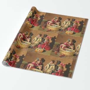 Vintage Funny Children Bobbing for Apples at Party Wrapping Paper