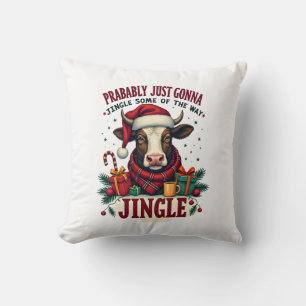 Vintage Funny Christmas Highland Cow Jingle Bell C Cushion