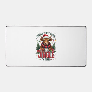 Vintage Funny Christmas Highland Cow Jingle Bell C Desk Mat