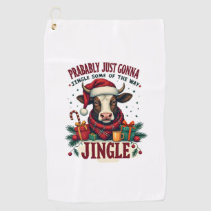 Vintage Funny Christmas Highland Cow Jingle Bell C Golf Towel