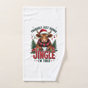 Vintage Funny Christmas Highland Cow Jingle Bell C Hand Towel