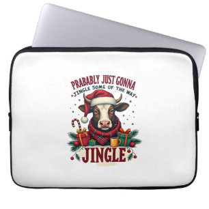 Vintage Funny Christmas Highland Cow Jingle Bell C Laptop Sleeve