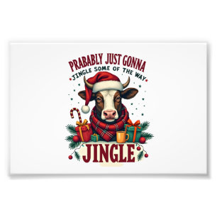 Vintage Funny Christmas Highland Cow Jingle Bell C Photo Print
