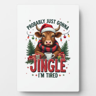 Vintage Funny Christmas Highland Cow Jingle Bell C Plaque
