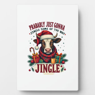 Vintage Funny Christmas Highland Cow Jingle Bell C Plaque