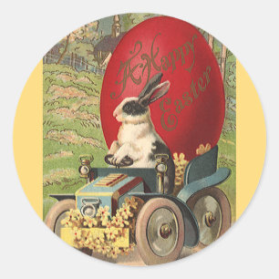 Vintage Funny Easter, Bunny Rabbit Egg Automobile Classic Round Sticker