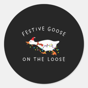 Vintage Funny Festive Goose On The Loose Christmas Classic Round Sticker
