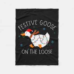 Vintage Funny Festive Goose On The Loose Christmas Fleece Blanket
