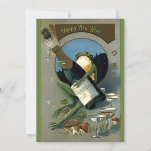 Vintage Funny Frog With Champagne New Year Holiday Card