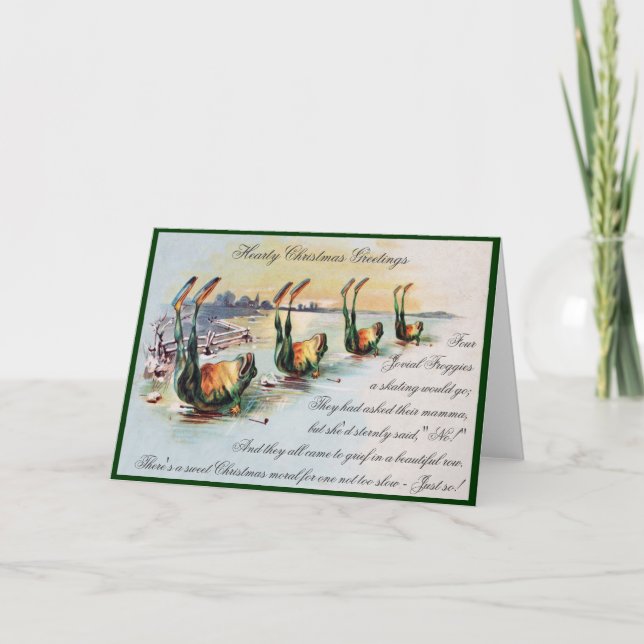 Vintage Funny Frogs Christmas Greeting Card (Front)