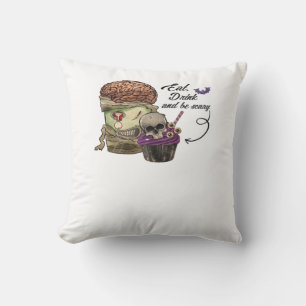 Vintage Funny Halloween Quote Eat Drink And Be Sca Cushion