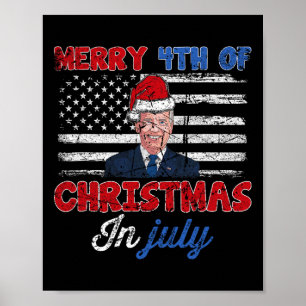 Vintage Funny Joe Biden Merry 4th Of Christmas In  Poster