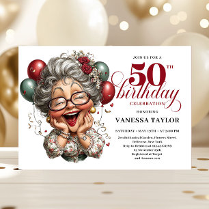 Vintage Funny Lady 50th Birthday Humor Party  Invitation