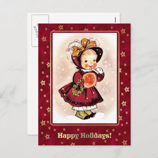 Vintage Funny Little Girl Christmas Holiday Postcard (Front/Back)