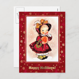 Vintage Funny Little Girl Christmas Holiday Postcard