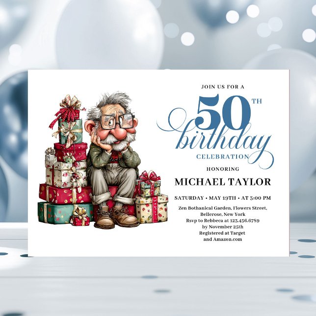 Vintage Funny Man 50 Birthday Humor Invitation (Vintage Funny Man 50 Birthday Humor Invitation)