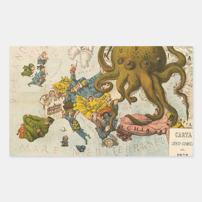 Vintage Funny Map of Europe Rectangular Sticker (Front)