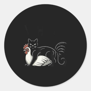 Vintage Funny Meme Cute Kitty Cat And Chicken What Classic Round Sticker
