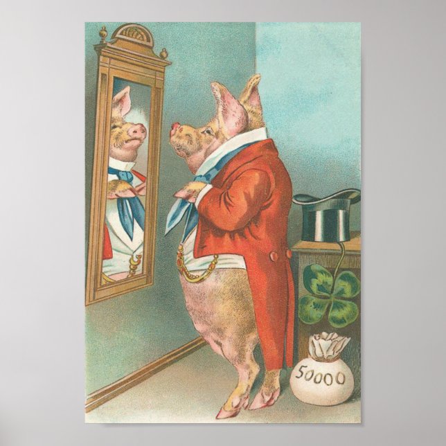 Vintage Funny Money Pig Poster (Front)