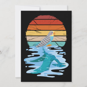 Vintage funny parakeet bird with the reflection of invitation