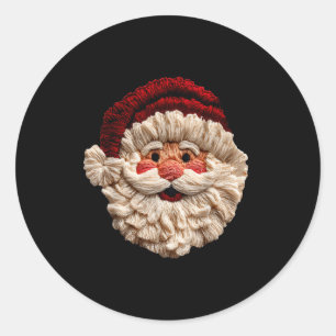 Vintage Funny Preppy Faux Yarn Santa Claus Face Me Classic Round Sticker