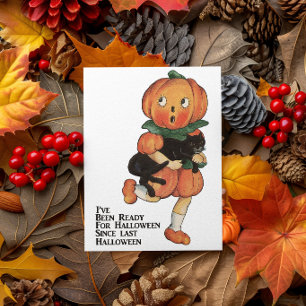 Vintage Funny Pumpkin and Black Cat Running Card