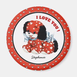 Vintage Funny Puppy Custom Name Valentine's Day Magnet
