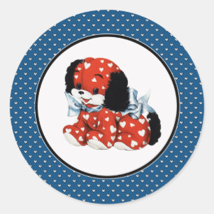 Vintage Funny Puppy Valentine's Day Classic Round Sticker