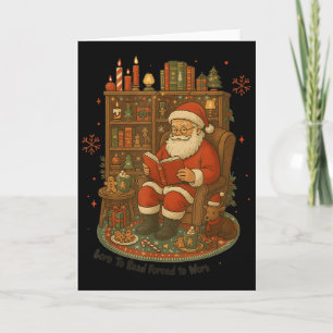Vintage Funny Santa Reading Book Christmas Bookwor Card