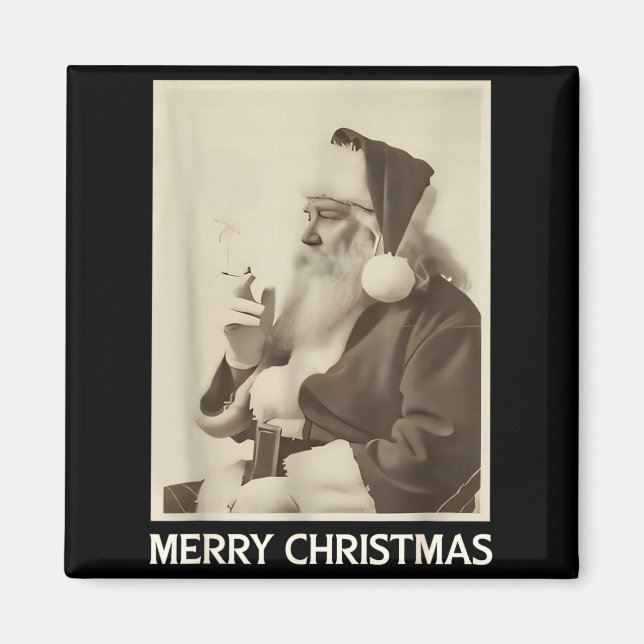 Vintage Funny Smoking Santa Claus Christmas Merry  Magnet (Front)