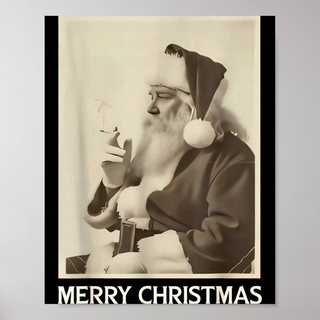 Vintage Funny Smoking Santa Claus Christmas Merry  Poster (Front)