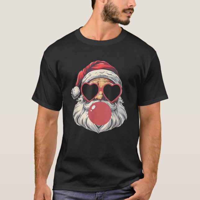 Vintage Funny Sunglasses Santa Blowing Bubble Gum  T-Shirt (Front)