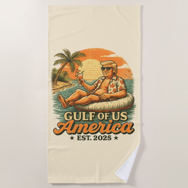 Vintage Funny Trump America's Gulf 2025 Beach Towel (Front)