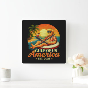 Vintage Funny Trump America's Gulf 2025 Square Wall Clock